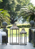 Set of 2 Ivory Wood & Glass Candle Lanterns