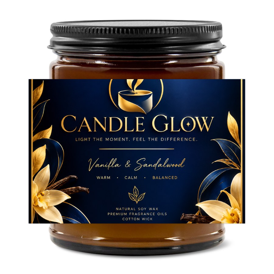 9oz Amber Jar Candle | 3"x2" White Label | Black Matte Lid